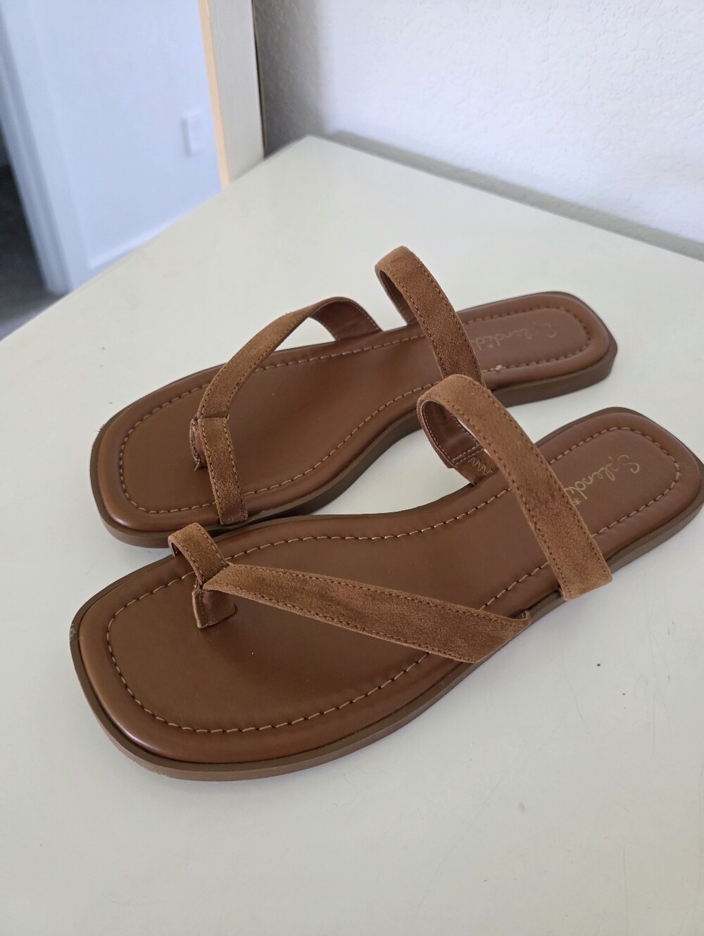 brown suede  flat sandals